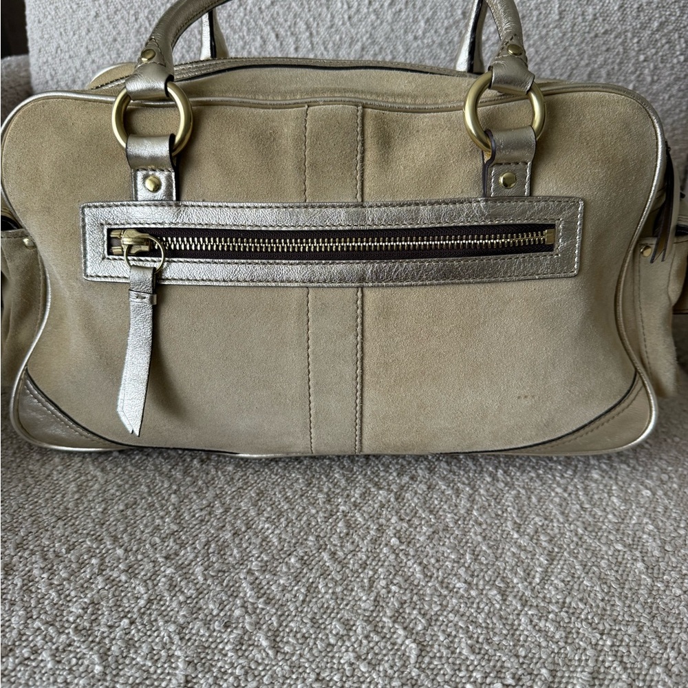 Vintage Coach Beige and Silver Suede Satchel - Picture 8 of 15